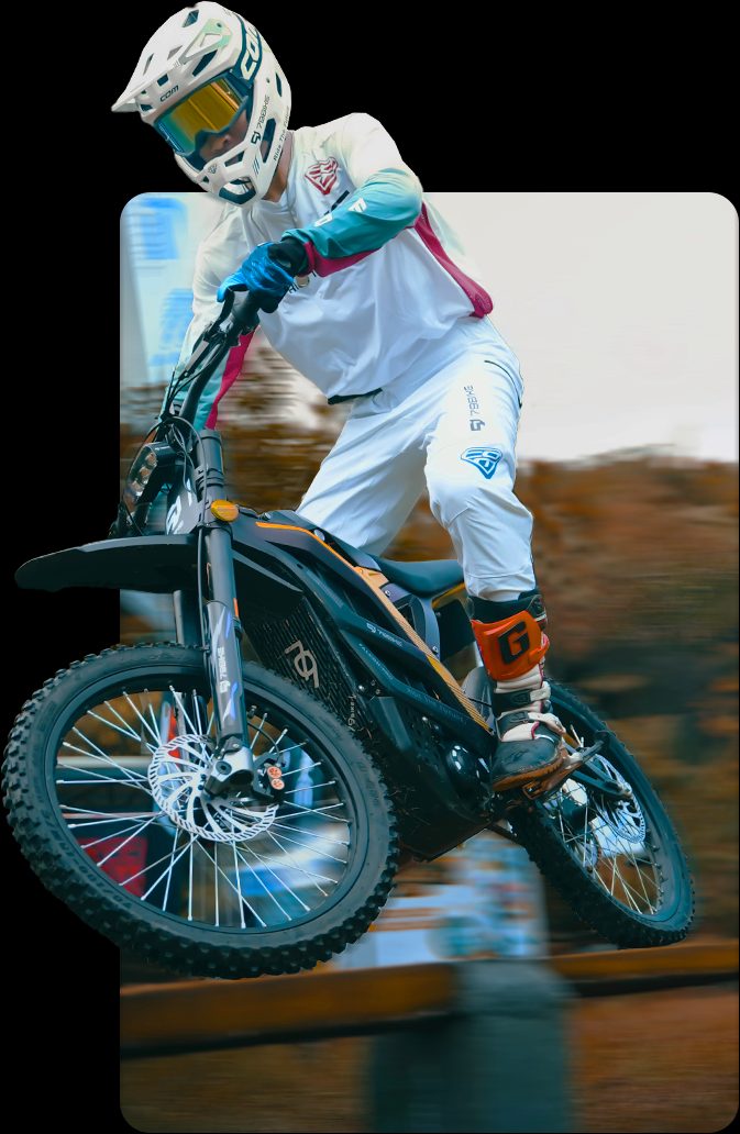 Rider jumping an electric dirt bike
